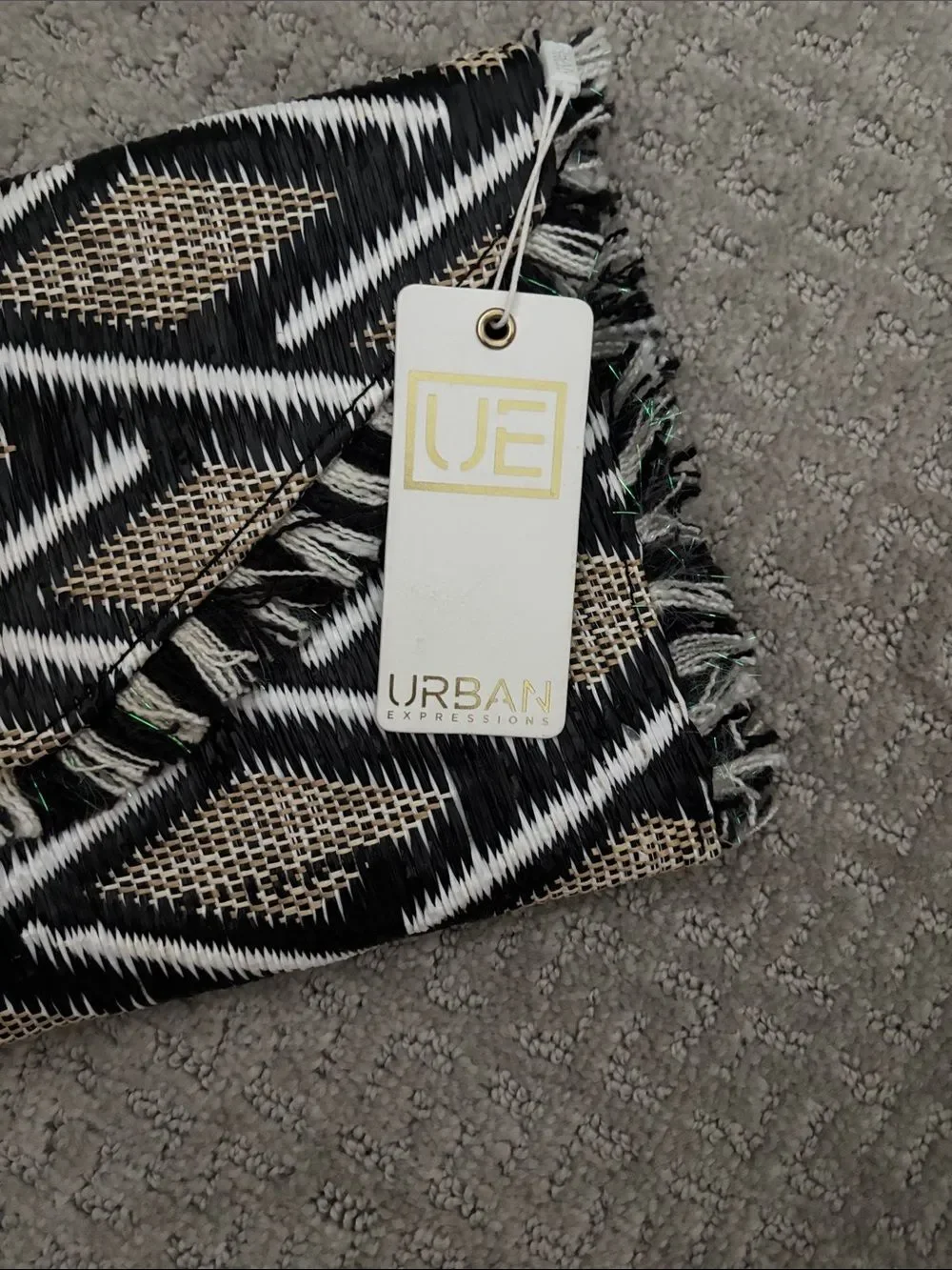 Urban Expressions Black & Cream Woven Fringe Envelope Clutch